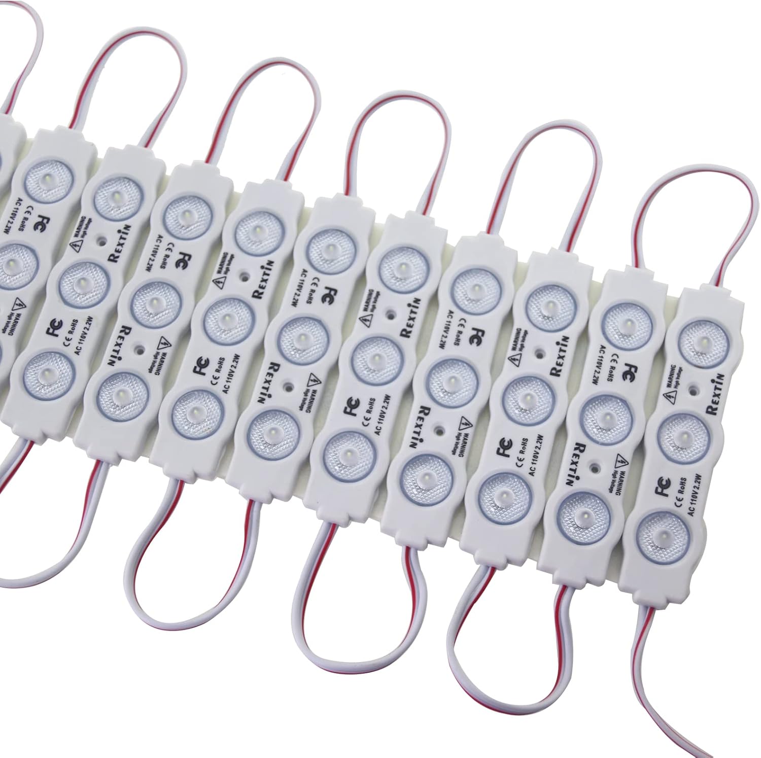 REXTiN Super Bright 100pcs 110V 2835 3 LED Module Storefront Lights White 250LM Per Module Waterproof Decorative Light for Letter Sign Advertising Signs with Tape Adhesive Backside (White)