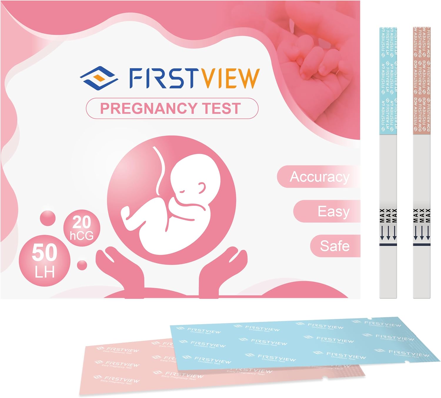 Ovulation Test Strips 50 Pack + Pregnancy Test Strips 20 Pack, LH & hCG Fertility Kit for Women, Early Detection Ovulation Predictor & Pregnancy Tests, 70 Home Strips Total (50+20)