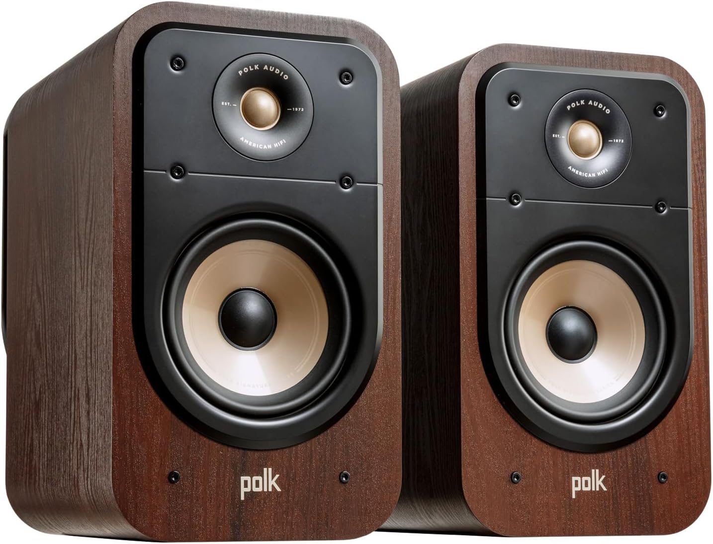 Polk Signature Elite ES20 Bookshelf Speaker - Hi-Res Audio Certified, Dolby Atmos & DTS:X Compatible, 1" Tweeter & 6.5" Woofer, Power Port Technology for Effortless Bass (Pair, Contemporary Walnut)