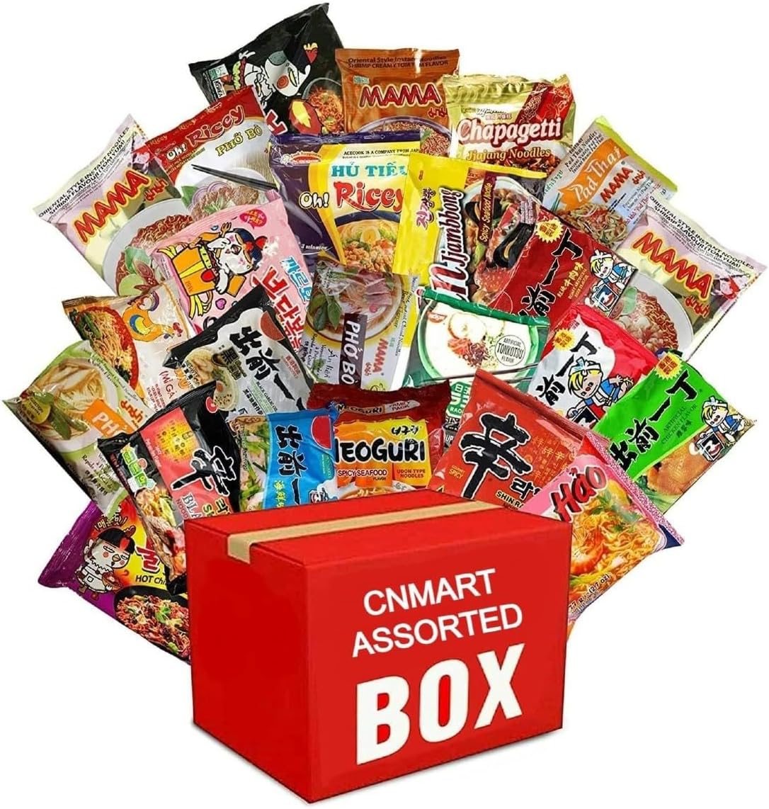 CNMART World Instant Noodles Ramen Variety Bundle & Chopsticks - Korean, Japanese, Thai, Vietnamese Different Assorted Flavours (Pack of 20)