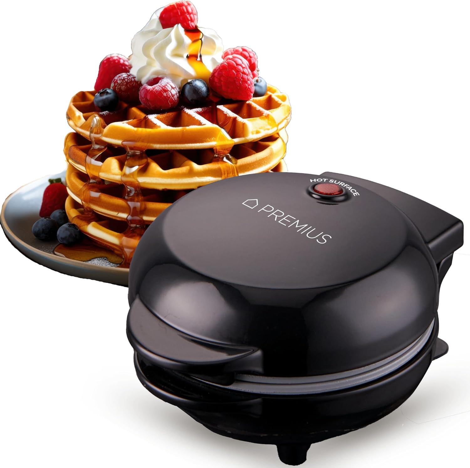 Ceramic Nonstick Mini Snack Waffle Maker, 4” Mold, Quick Heat for Crispy Waffles, French Toast, Tuna Melt, Egg & Grilled Cheese, Sandwiches for Kids & Family, Just Add Batter (Black)