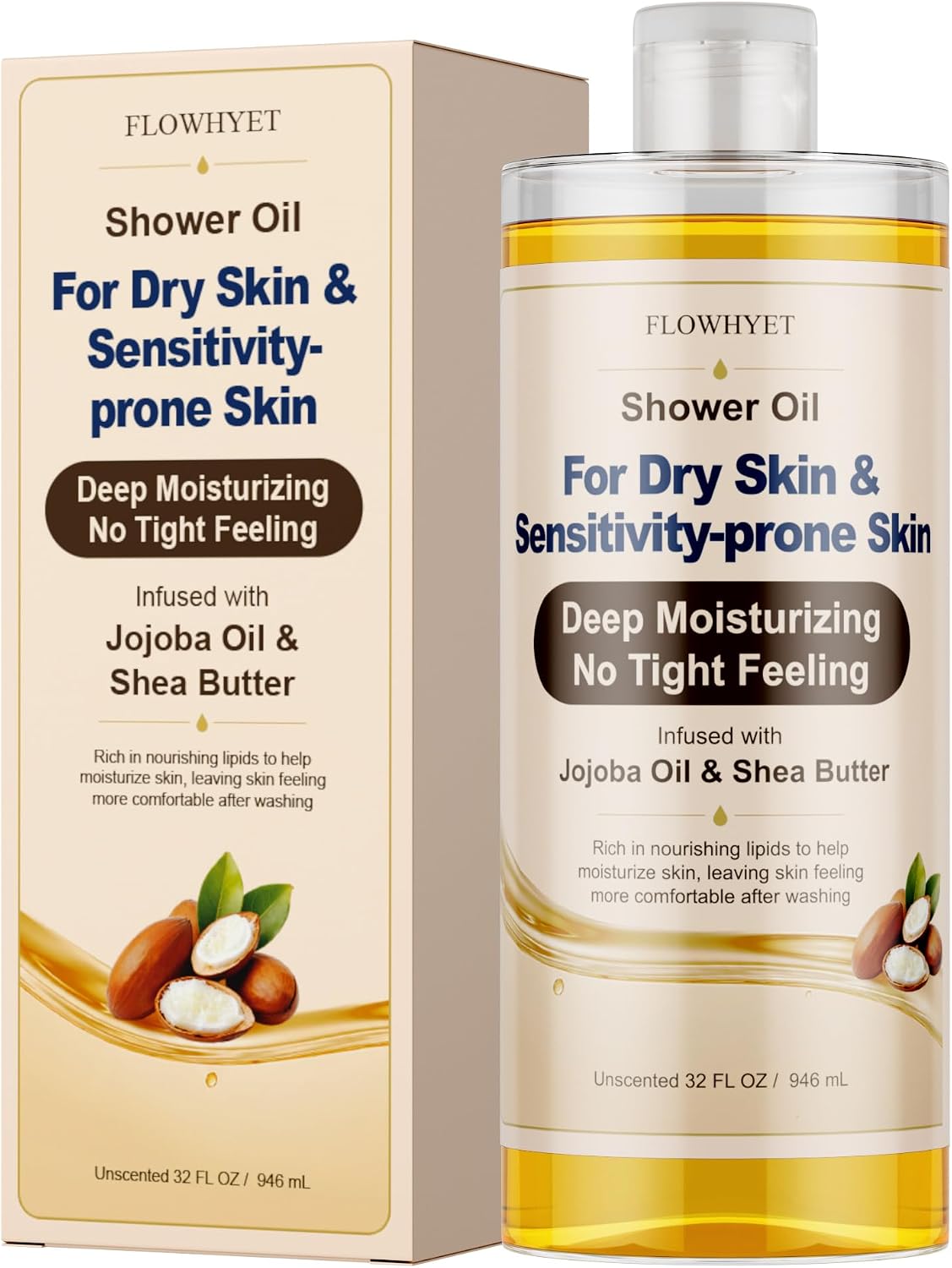 Bath Oil Shower Oil for Dry Skin, Sensitive Skin Friendly,Unscented 31.5 Oz
