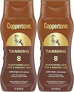 Coppertone Tanning Sunscreen Lotion, Water Resistant Body Sunscreen SPF 8, Broad Spectrum SPF 8 Sunscreen Pack, 8 Fl Oz Bottle, Pack of 2