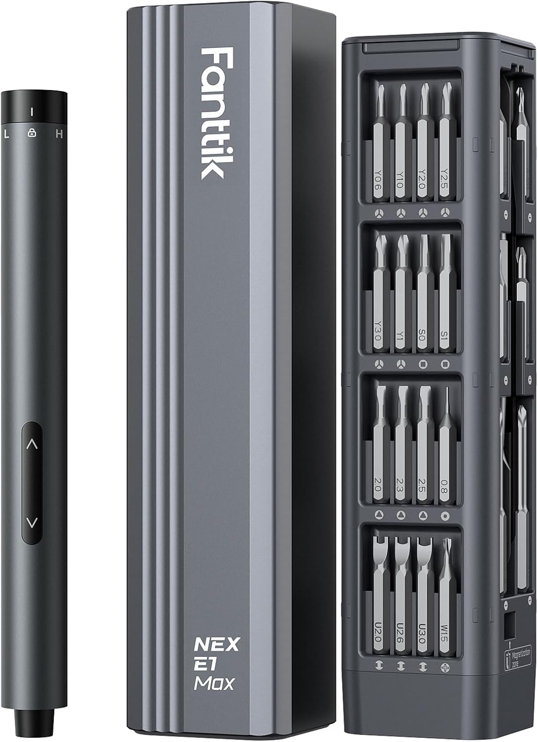 Fanttik E1 Max 3.7V Electric Screwdriver, Mini Precision Screwdriver Set, 50 Magnetic Bits, Magnetic Storage, 5/32‘’Hex, Repair Tool Kit for Electronics Phone Camera Laptop Watch (Grey)