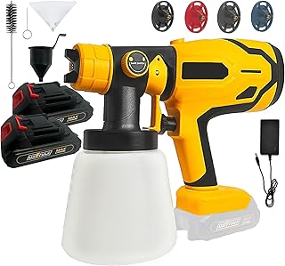 Cordless Paint Sprayer with 2 Battery,Paint Sprayer Gun with 2 x 2.0Ah Battery & 1000ml High Capacity 4 Nozzles, HVLP High Pressure Paint Gun,600W High Power Paint Sprayer for Home DIY