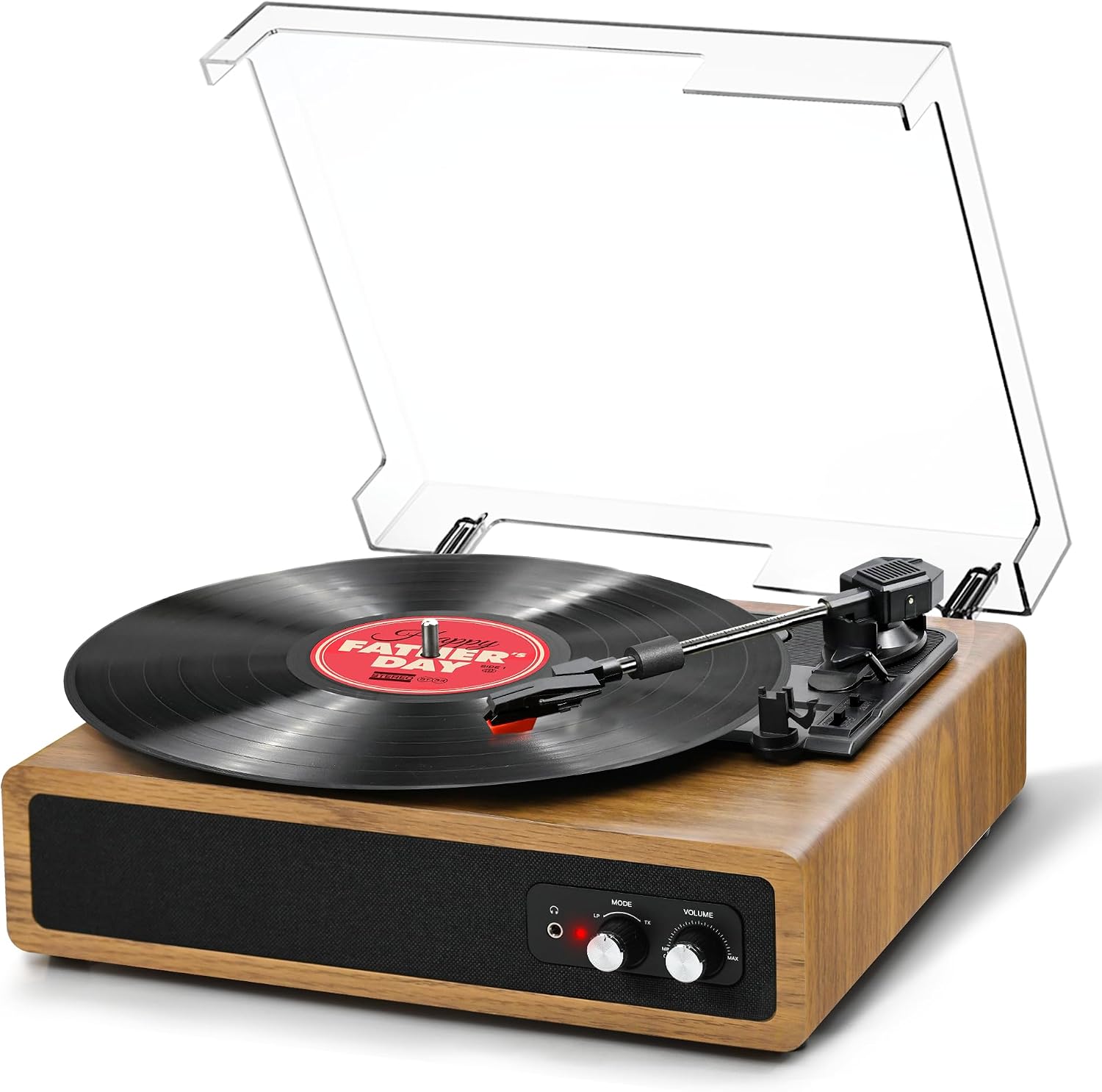 FYDEE Record Player, Dual-Way Bluetooth Vinyl Player Driven by Belt 3 Speed, Vinyl Record Player with Built-In 2 Stereo Speakers, Portable Retro Turntable Supports RCA Output, AUX Input - Light Wood