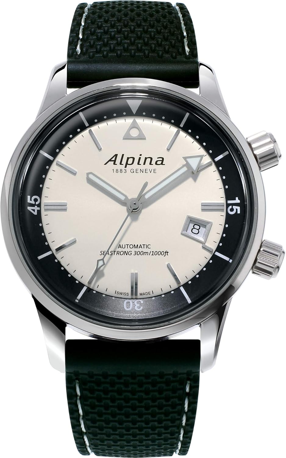 Alpina Men's Swiss Automatic Heritage Seastrong Diver Black Watch, Sapphire Crystal, Power Reserve, 300M Water Resistant Model: AL-525S4H6