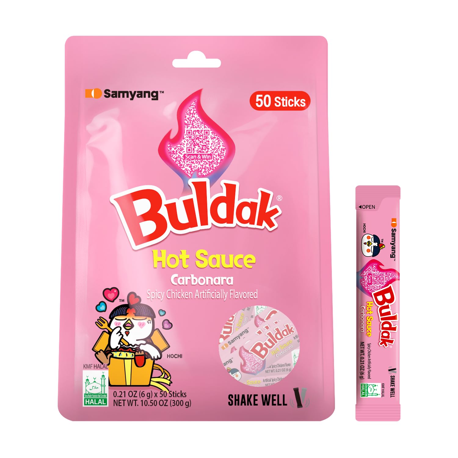 Samyang Buldak Carbonara Stick Sauce, Carbonara Spicy Hot Chicken Flavor Sauce, Korean Hot Sauce 0.17 Fl Oz x 50 Sticks (8.5 Fl Oz)