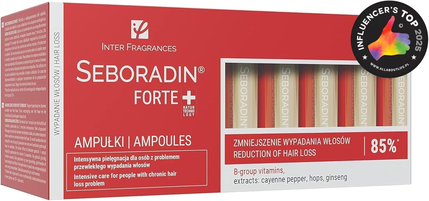 Seboradin Forte Hair Growth Serum Ampoules 14 x 5,5 ml Anti Hair Loss Serum Chronic Hair Loss and Thinning Treatment Natural Extracts and Vitamins Hair & Scalp Treatment Hair Care & Products