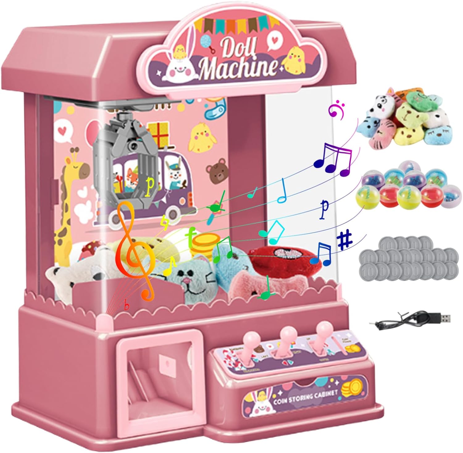 Wedhapy Mini Claw Machine for Kids 3+ with Lights Sound Mini Vending Machine Battery-Operated/USB Candy Machine Fun Mini Arcade Games with Toys 9.6x7.4x12.8in Kids Toy Type 2