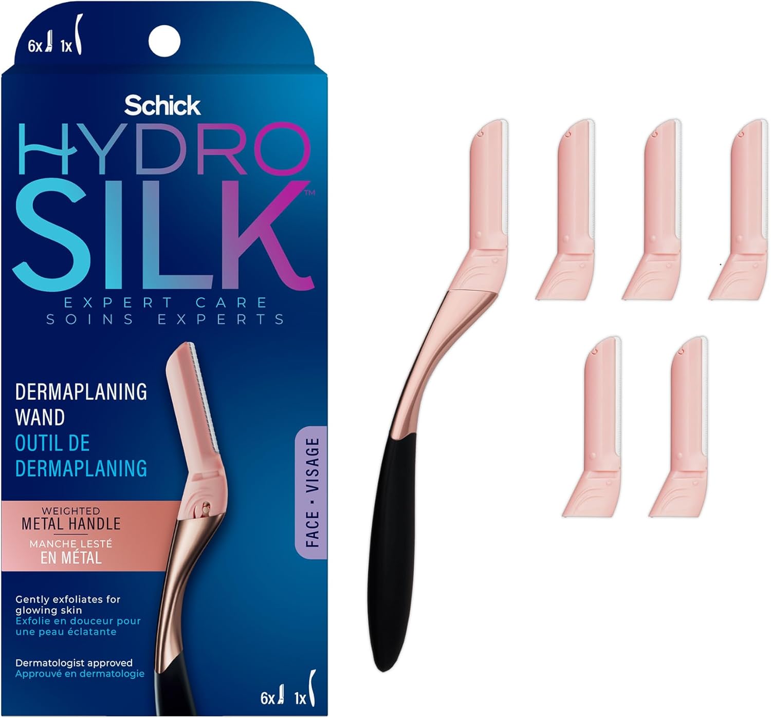 Schick Hydro Silk Dermaplaning Wand, Dermaplaning Tool for Face with 6 Refill Blades | Dermaplane Razor for Women Face, Dermaplane Tool, Eyebrow Razor, Face Razor, Professional Style Skincare Tool