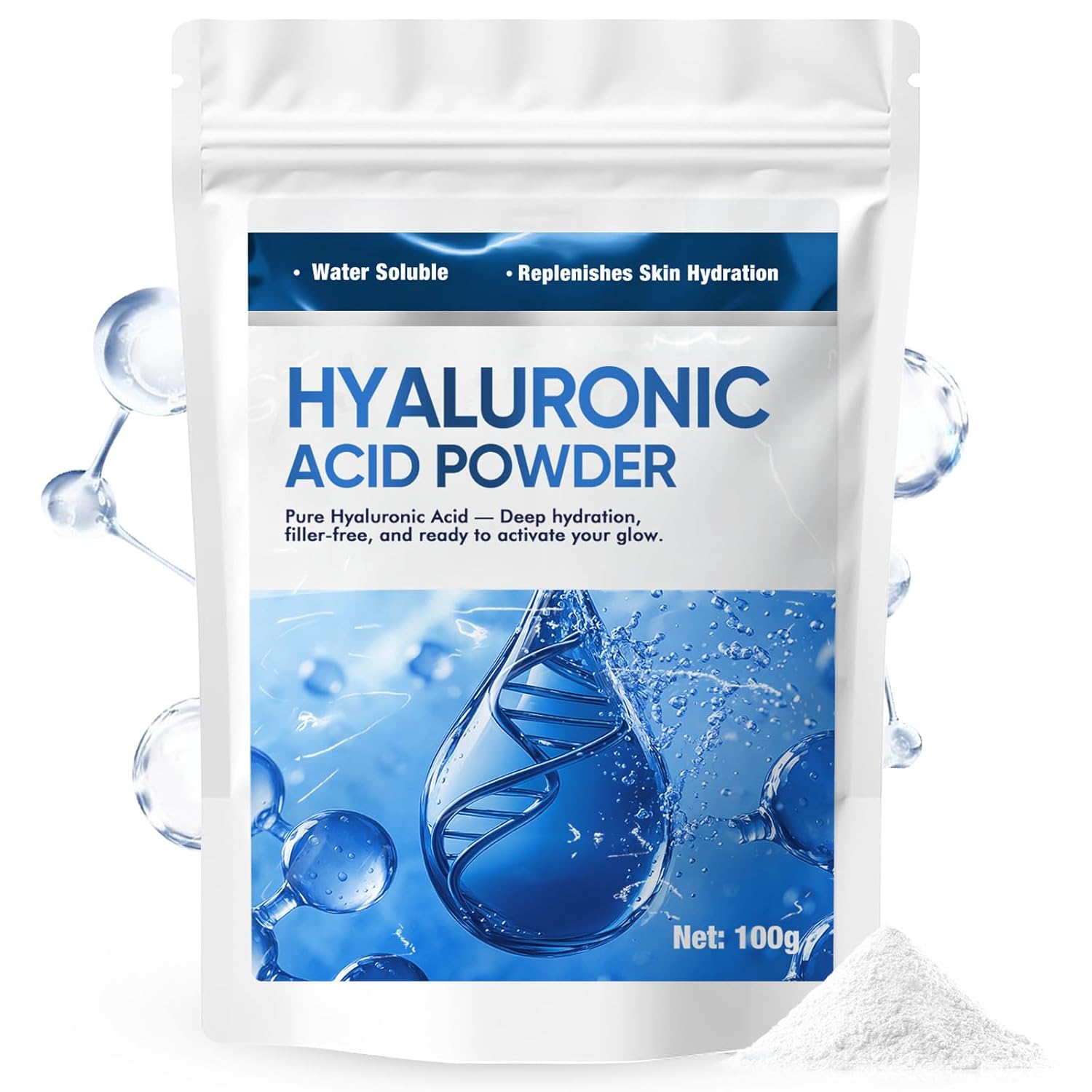 Hyaluronic Acid Powder for Skin– Deeply Hydrates, Firms & Repairs Face, Body & Hair 100% Natural, Vegan, Multi-Use Anti-Aging & Healing Skincare Booster