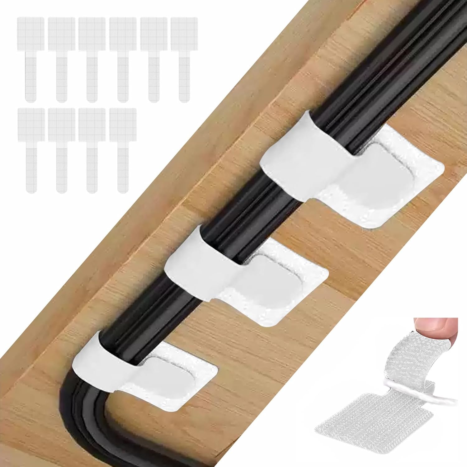 Risipu Reusable Cable Ties,Adjustable Hook and Loop Securing Strap, Self-Adhesive Under Desk Cable Management for Desk, Office, and Home, 10Pcs/20Pcs Pack (20, White)