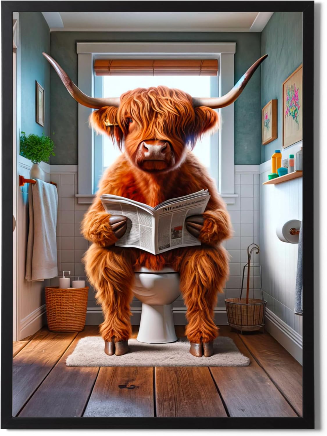 State Media Vision Highland Cow on the Toilet A4 Poster No Frame - 21x29.7cm Size Print - Bathroom Wall Art (Highland Cow on Toilet 2, A4 Print Only)