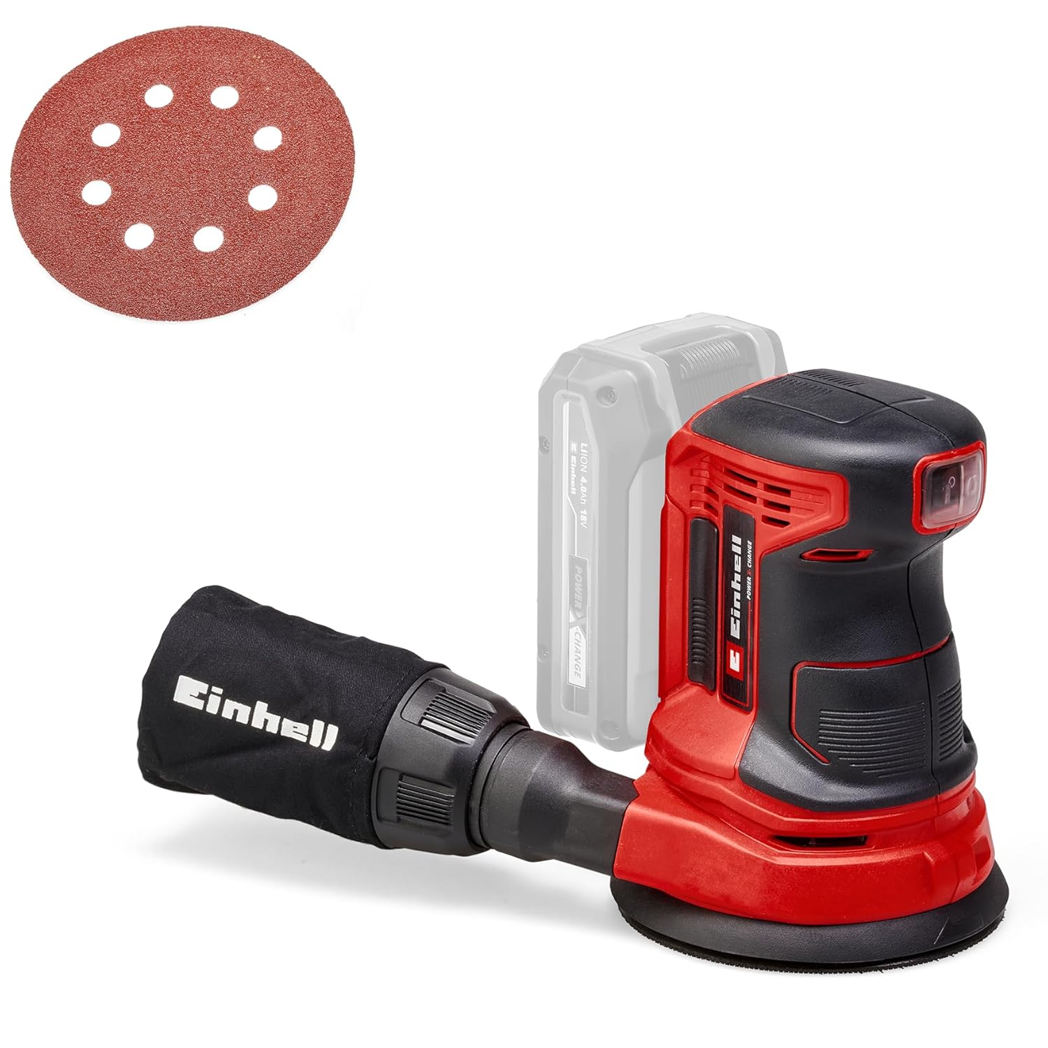 Einhell Power X-Change Cordless Random Orbital Sander - 18V Electric for Wood, Plastic and Metal - TE-RS 18 Li-Solo with Dust Collection (Battery Not Included), Red