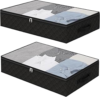Fixwal Black Underbed Storage Bags with Clear Window and 2 Reinforced Handles Under Bed Storage Containers for Clothing, Bedding, Comforter (2 Pack)
