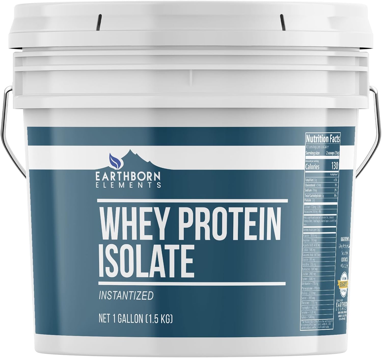 Earthborn Elements Whey Protein Isolate, 1 Gallon Bucket, Protein Powder, Unflavored, Workout Supplement (53.6 Ounce)