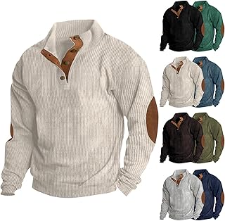 Mens Casual 1/4 Button Down Pullover Sweaters Corduroy Sweatshirts Wool Cashmere Tops Long Sleeve Shirts for Men