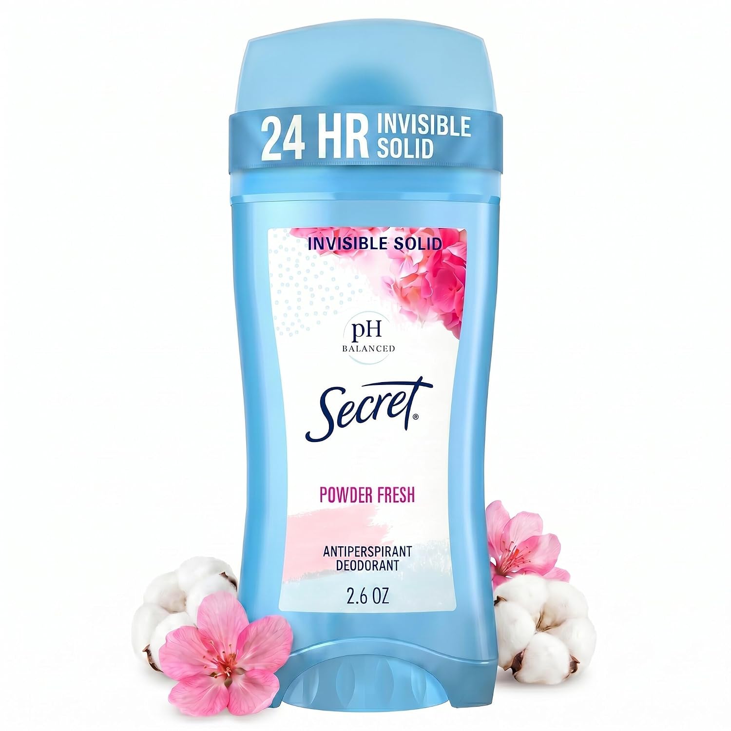Secret Antiperspirant and Deodorant for Women, 24hr Sweat & Odor Protection, PH Balanced Protection, Gentle on Skin, Invisible Solid, Powder Fresh Scent, 2.6 oz