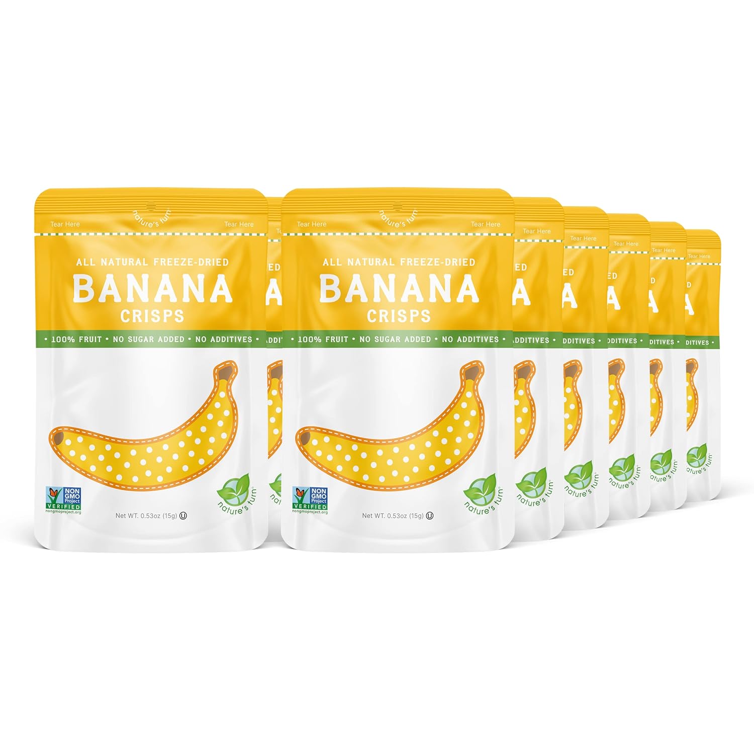 Nature’s Turn Freeze-Dried Banana Crisps – Healthy, Gluten-Free, Crispy & Delicious, Plant-Based Snack, Ideal for Cereal, Smoothies, School Lunches, & On-the-Go, Pack of 12 (0.53 oz Each)