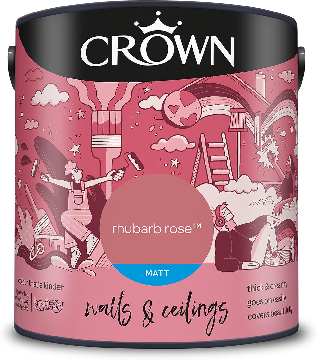 CROWN 2.5L Breatheasy MATT Emulsion Paint for Walls & Ceilings - RHUBARB ROSE