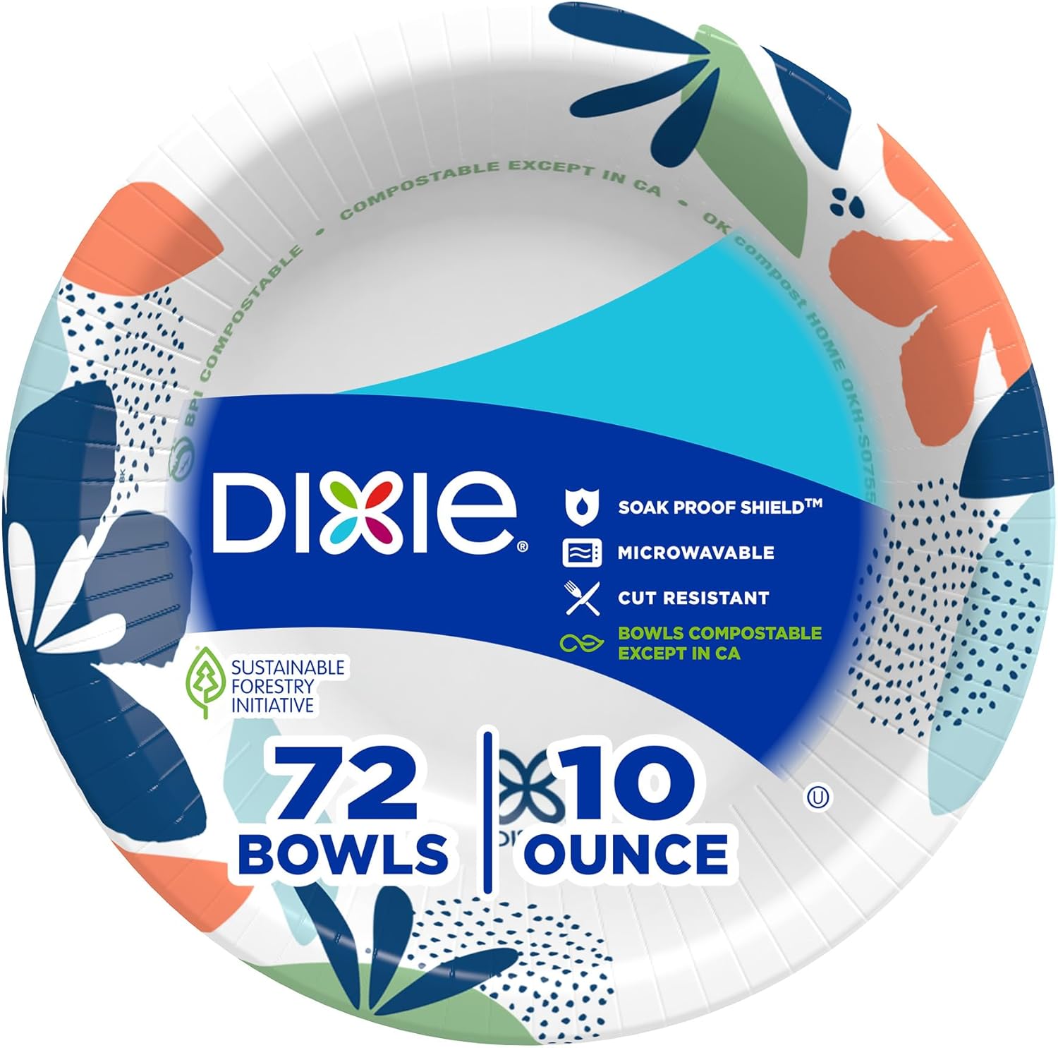 Dixie Small Paper Bowls, 10 Oz, 72 Count, Microwave-Safe, Soak-Proof, Disposable Bowls Great For Snacks, Dessert, And Light Lunch Meals
