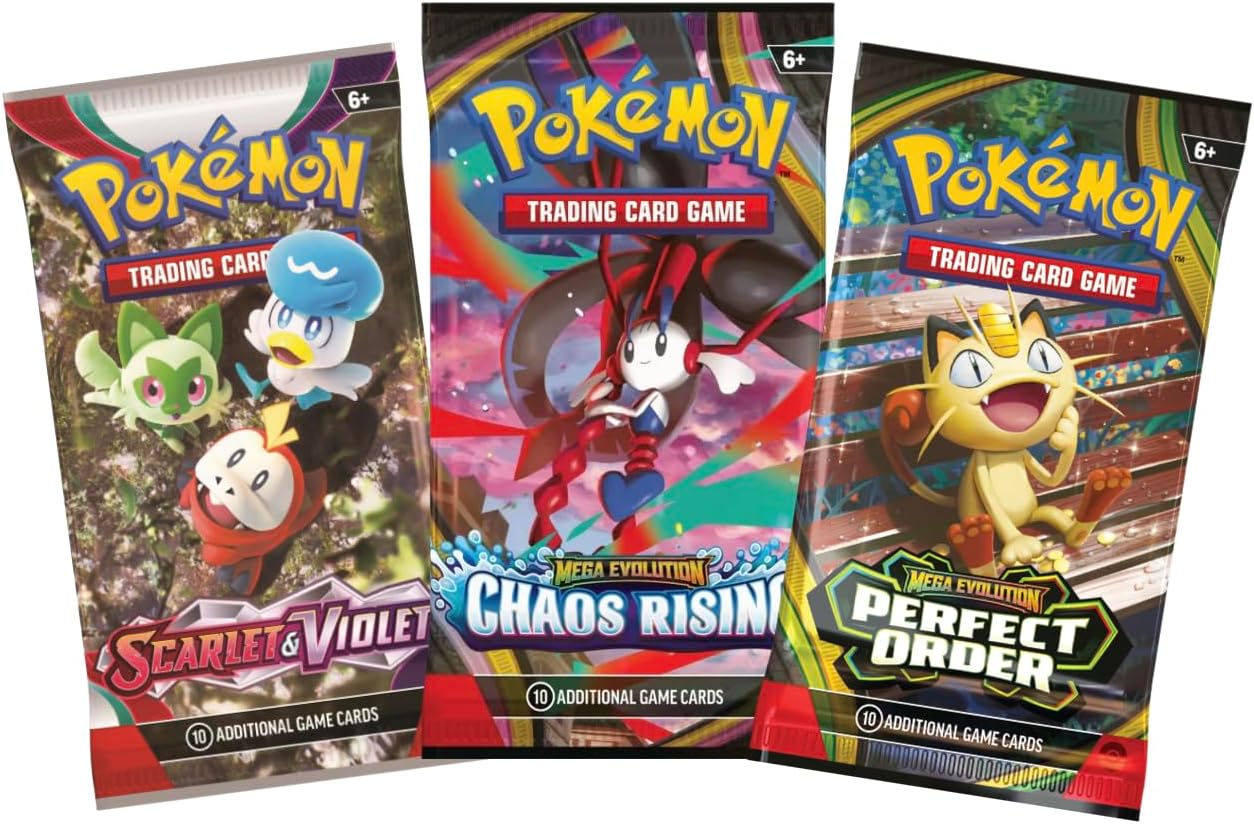Pokemon Cards Booster Pack Gift Bundle | 3 Booster Packs | Assorted Sets from Mega Evolution & Scarlet and Violet | Perfect Pokémon Gift Set (3 Assorted Booster Packs) | Titan Authenticated