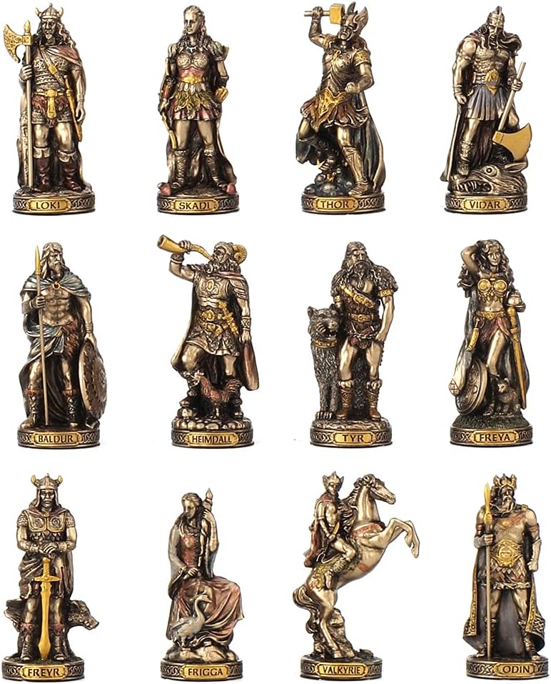 Veronese Design Bronze Finished 12 Piece Norse Gods and Goddesses Miniature Statue Set