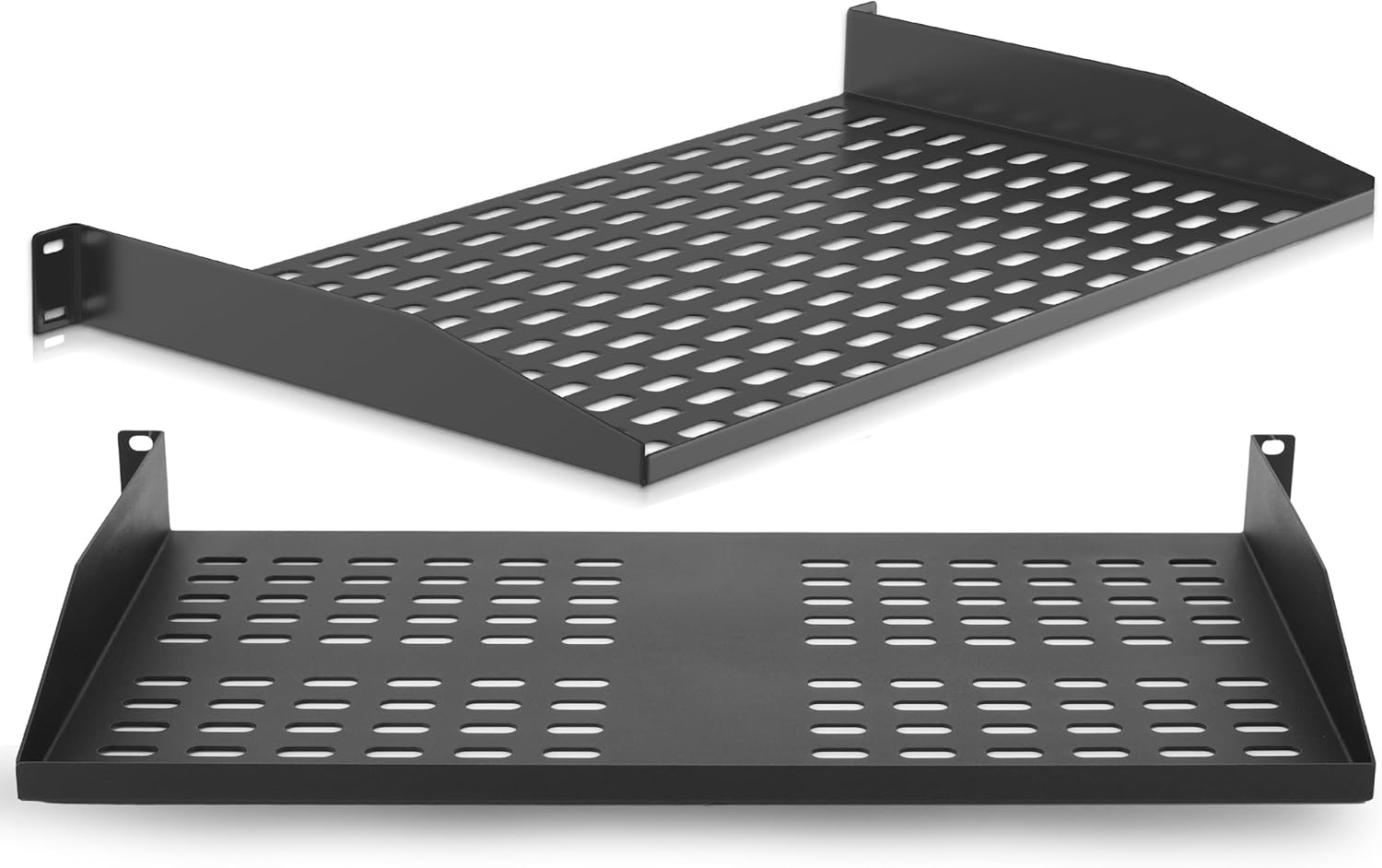 Pyle 2-Pc 1U Server Rack Shelf, Vented Shelves for Good Air Circulation, Cantilever Mount, Wall Mount Rack, Universal Device, Cabinet Shelf, Computer Case Mounting Tray, Black