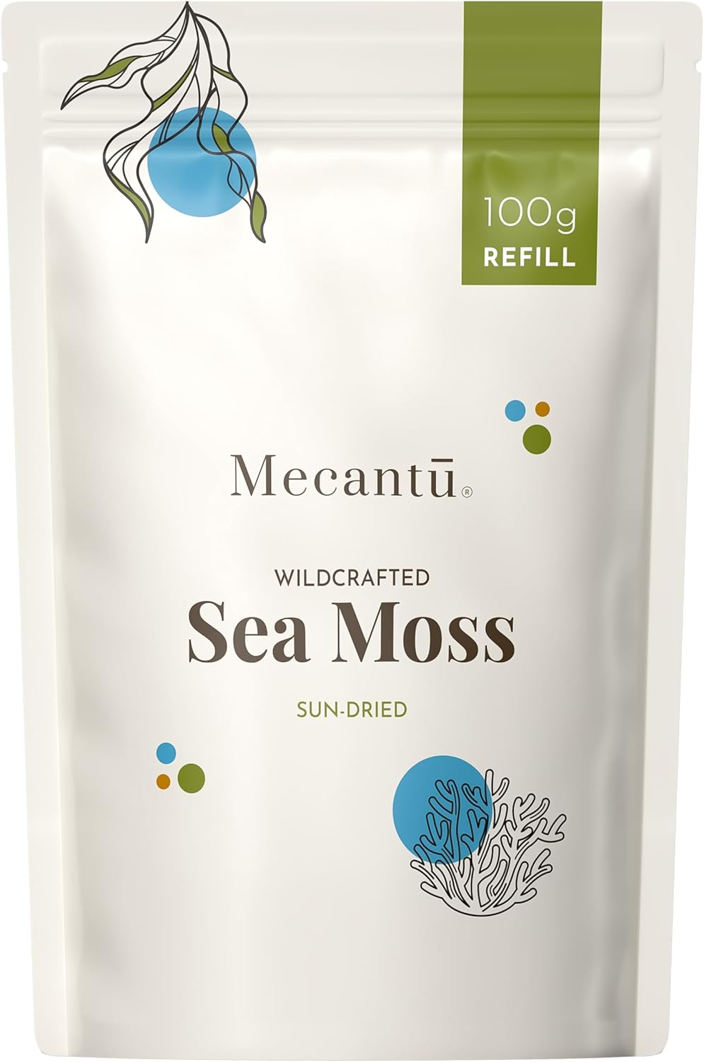 Mecantu® Raw Sea Moss (Irish Sea Moss) - Ethically Sourced & Eco-Friendly | Create Healthy Vegan Food, Drinks, Seamoss Gel, and Seamoss Powder | 2+ Months Supply (Refill, 100g)