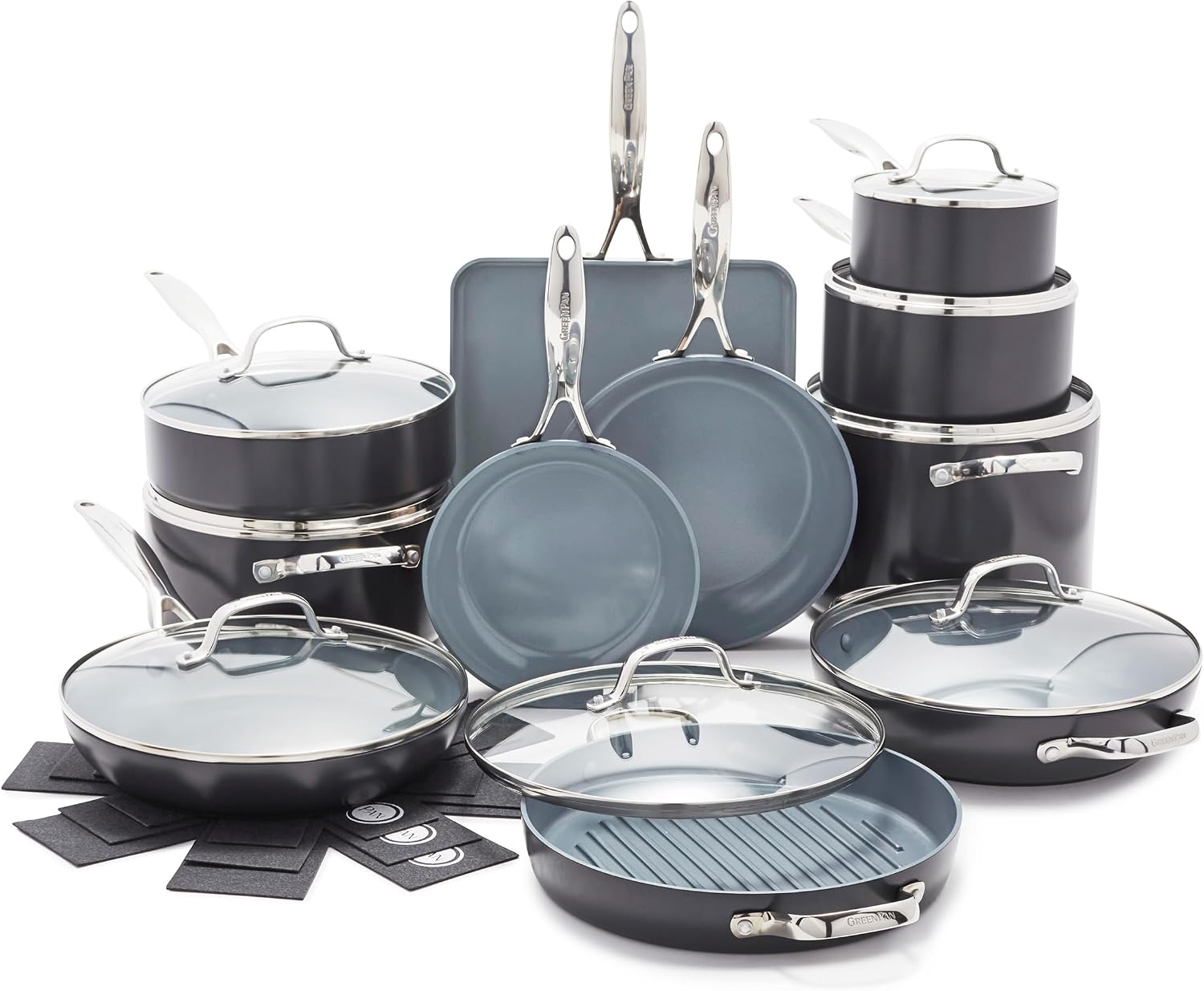 GreenPan Valencia Pro 22 Piece Cookware Set Ceramic Nonstick Pots & Pans | PFAS-Free Nonstick, Induction Ready, Compatible with all Stovetops, Hard Anodized, Dishwasher Safe, Oven Safe up to 600F
