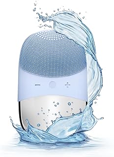 Silicone Face Scrubber, SIWIEY IPX7 Waterproof Sonic Facial Cleansing Brush, USB Rechargeable Sonic Massage Face Brush for Deep Cleansing, Gentle Exfoliating and Massaging (Blue)