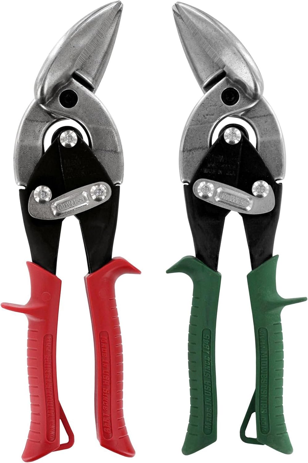 MidWest Tool Aviation Snip Set - Left and Right Cut Offset Tin Cutting Shears with Forged Blade & KUSH'N-Power Comfort Grips - MWT-6510C , Red