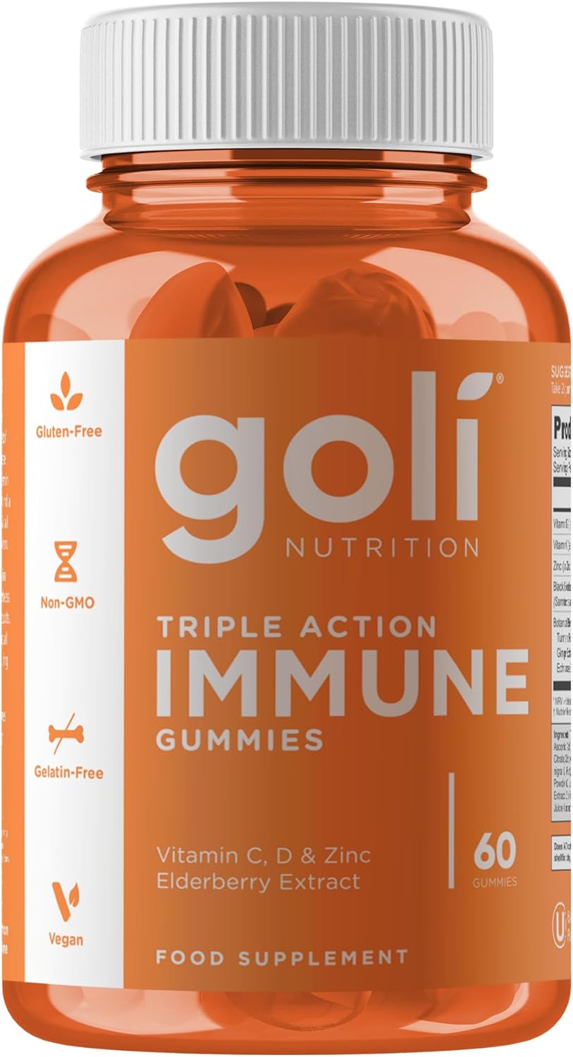 Goli Triple Action Immune | 60 Gummies | Vitamin C, D & Zinc, Turmeric & Ginger | Immune Support Supplement | Vegan, Gluten-Free, Non-GMO | Orange Flavour for Adults & Kids