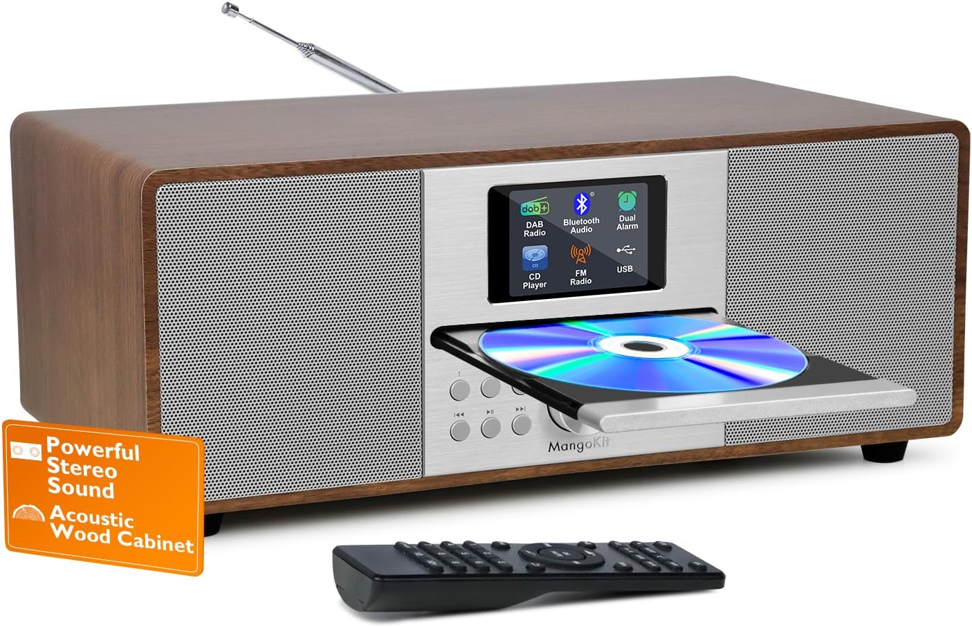 MS4 CD Player, FM Radio HiFi, AUX in, Bluetooth, Stereo, Walnut