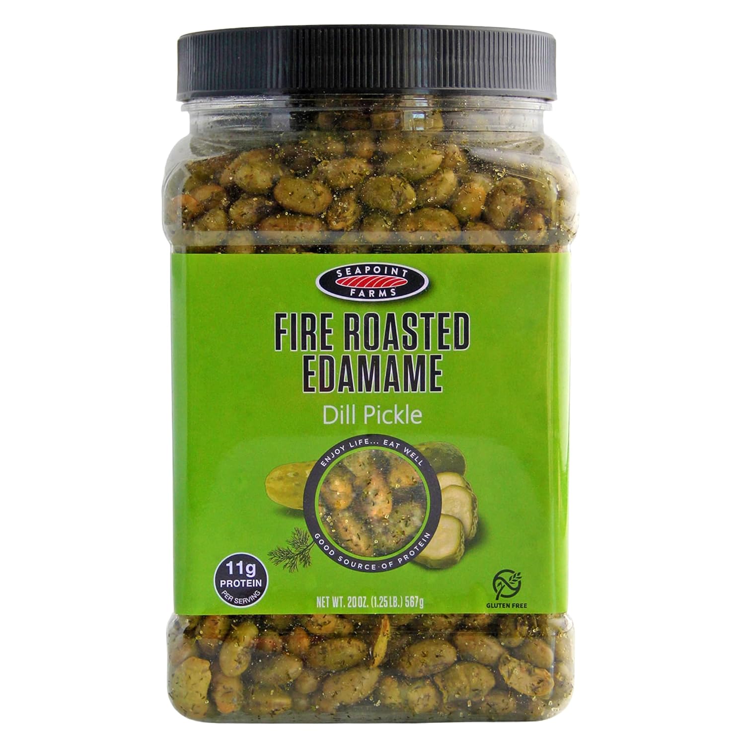 Seapoint Farms Fire Roasted Edamame, Plant Based Snack, 11g High Protein, Vegan, Gluten-Free, Kosher, Healthy Snacking for Energy, Salad Topping & On-the-Go, Dill Pickle, 20 oz Bulk Jar (Pack of 1)