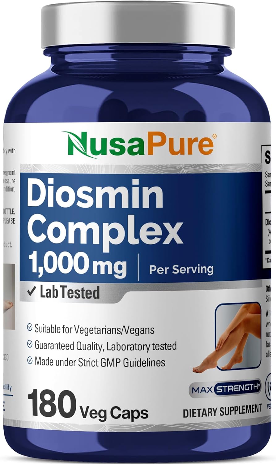 NusaPure Diosmin Complex 1,000mg per Serving 180 Veggie Caps (Non-GMO, Vegan) Citrus Aurantium