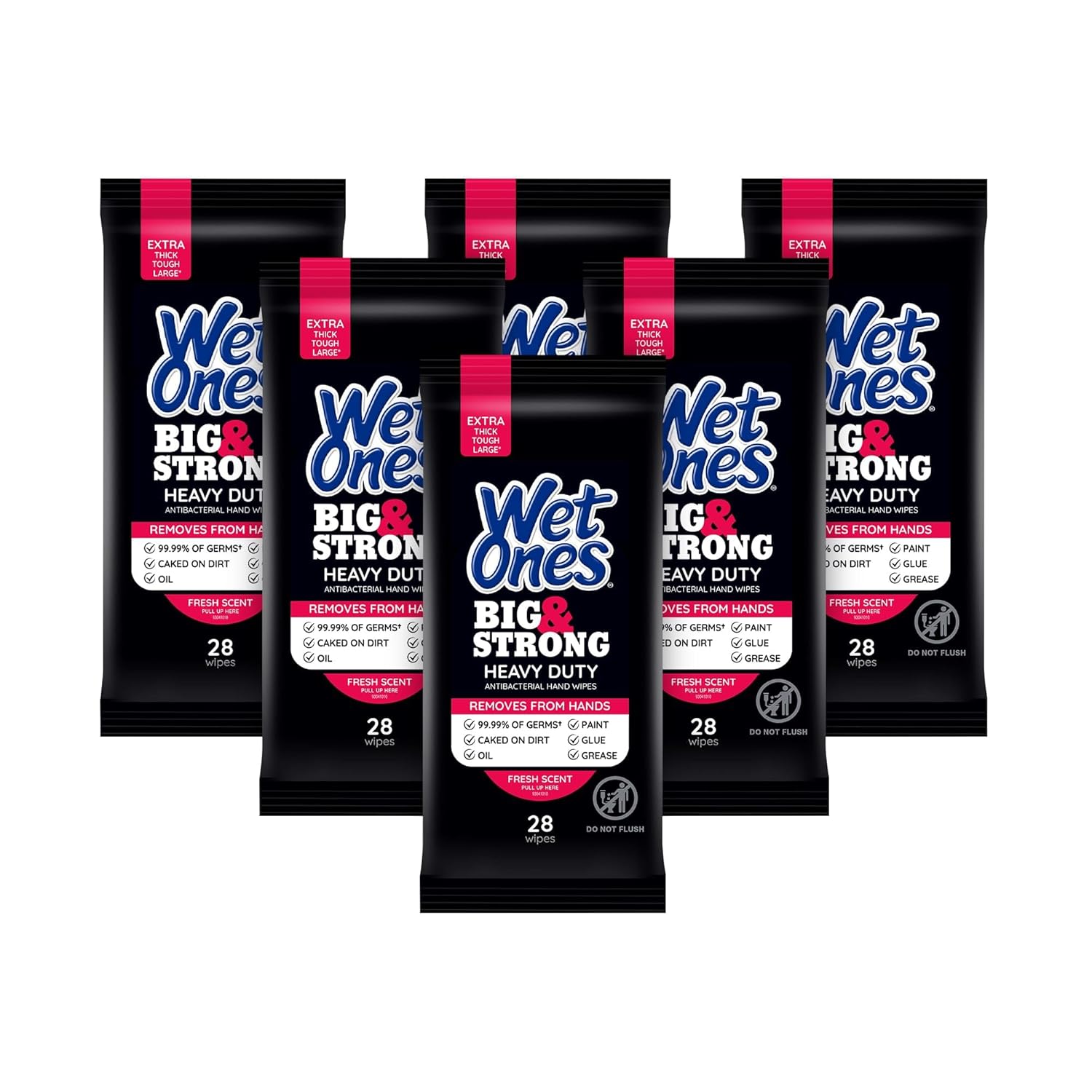 Wet Ones Anti-Bacterial Hand Wipes Big & Strong 28 Ct (6 Pack)