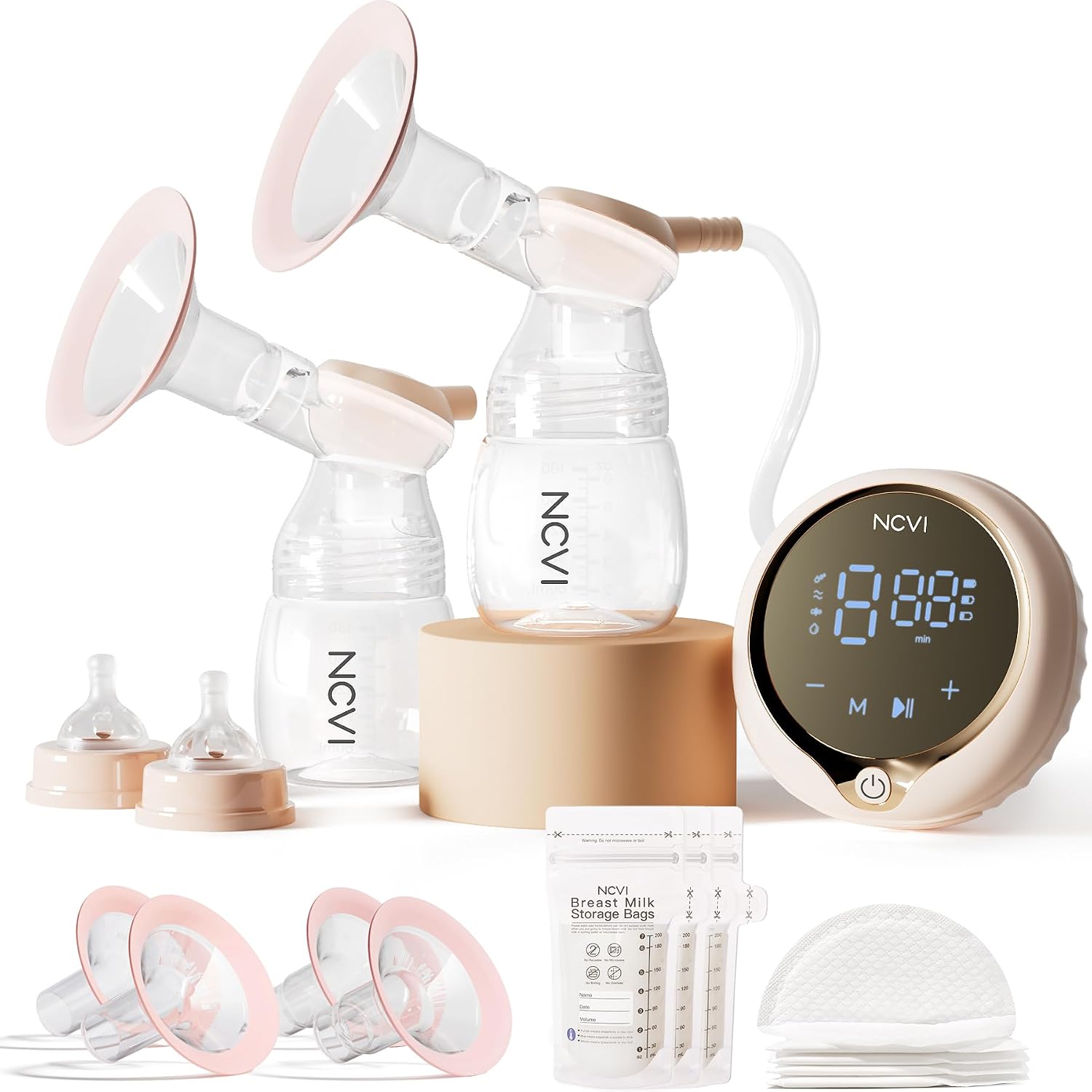 NCVI 8100 Double Electric Breast Pump, 24/28mm Flanges, LED Display | Anti-Backflow Milk Breastfeeding Pump, 4 Modes 9 Levels, Handheld Motor, Ultra-Quiet, Fit Large Nipples, for Home Work Travel