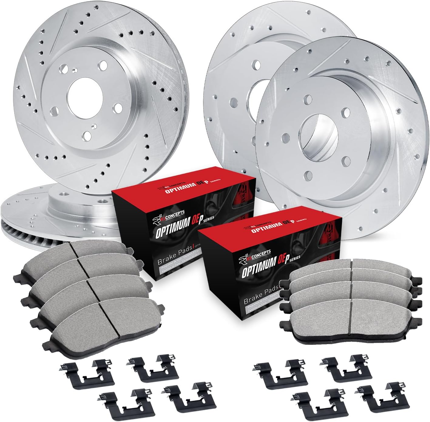 R1 Concepts Front and Rear Brake Kit Fits 2009-2014 Acura TL| Optimum Oep Pads, Drilled Slotted Rotors| Hardware| 12.6" Front & 13.1" Rear