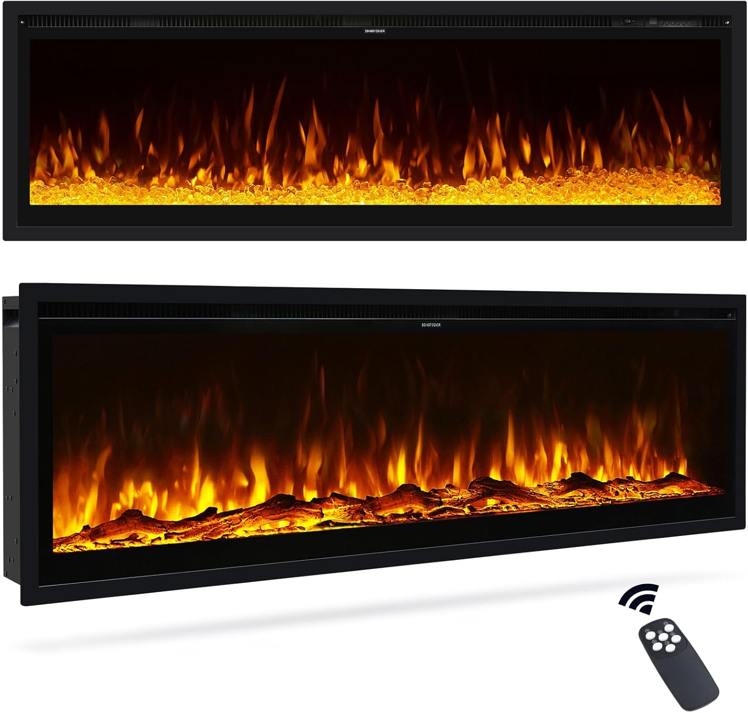 INMOZATA Electric Fire 60inch/152cm Wall Mounted/Recessed/Freestanding Electric Fireplace with Remote Control, 12 Colour Flame Effect Media Wall Fireplace, Crystal & Log Set, 900W&1800W(60"/152cm)