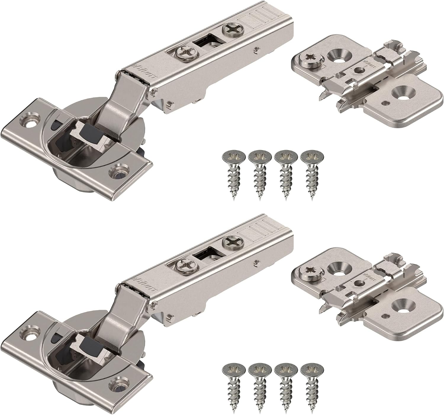 Blum Clip top BLUMOTION Hinge Kit (1 Kit), Full Overlay, 110° Opening Angle, Steel, Soft Close Euro-Style Hinges with Clip Mounting Plate for Frameless Cabinets