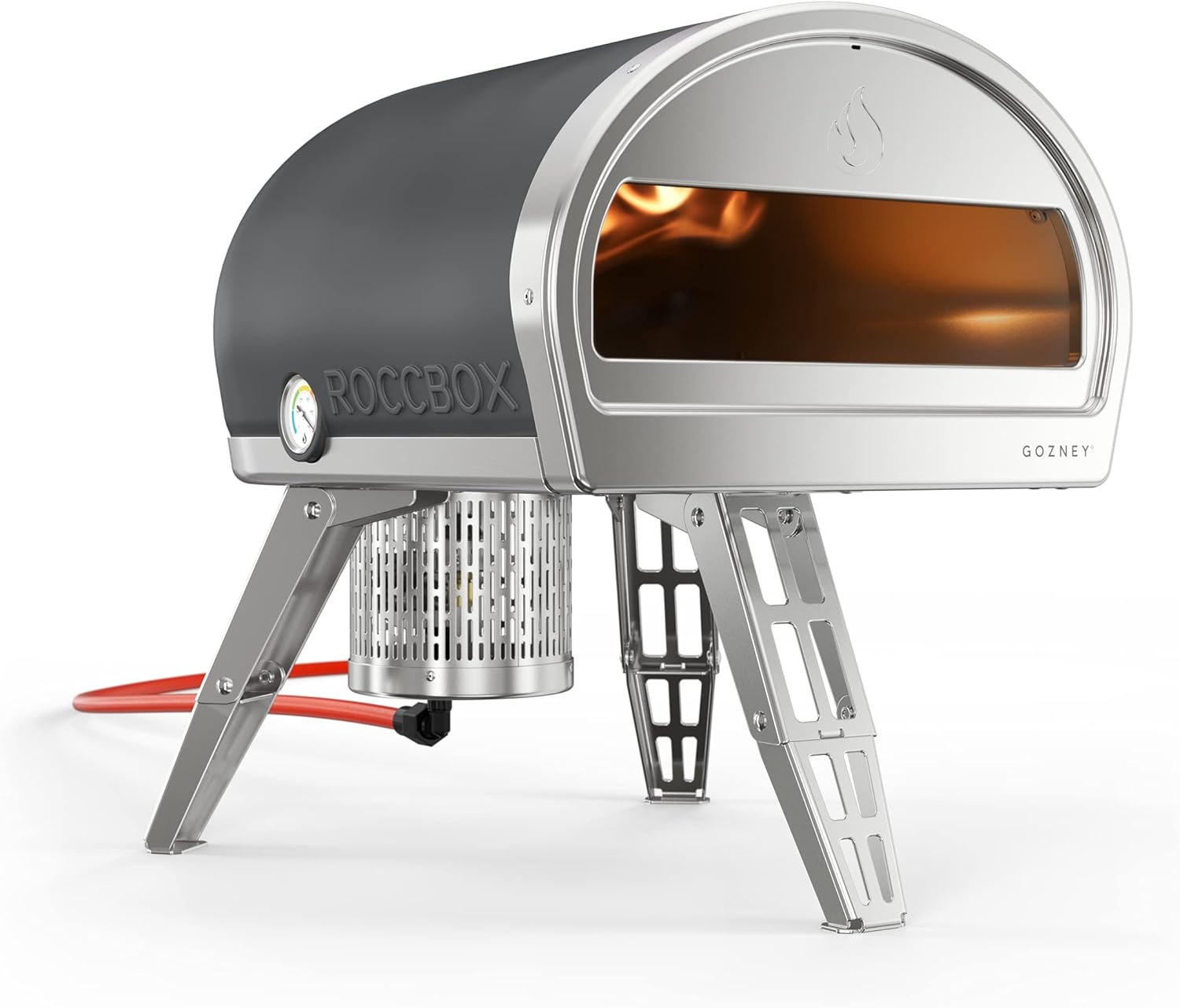 ROCCBOX Gozney Portable Outdoor Pizza Oven - Includes Professional Grade Pizza Peel, Built-In Thermometer and Safe Touch Silicone Jacket - Propane Gas Fired, With Rolling Wood Flame - Grey