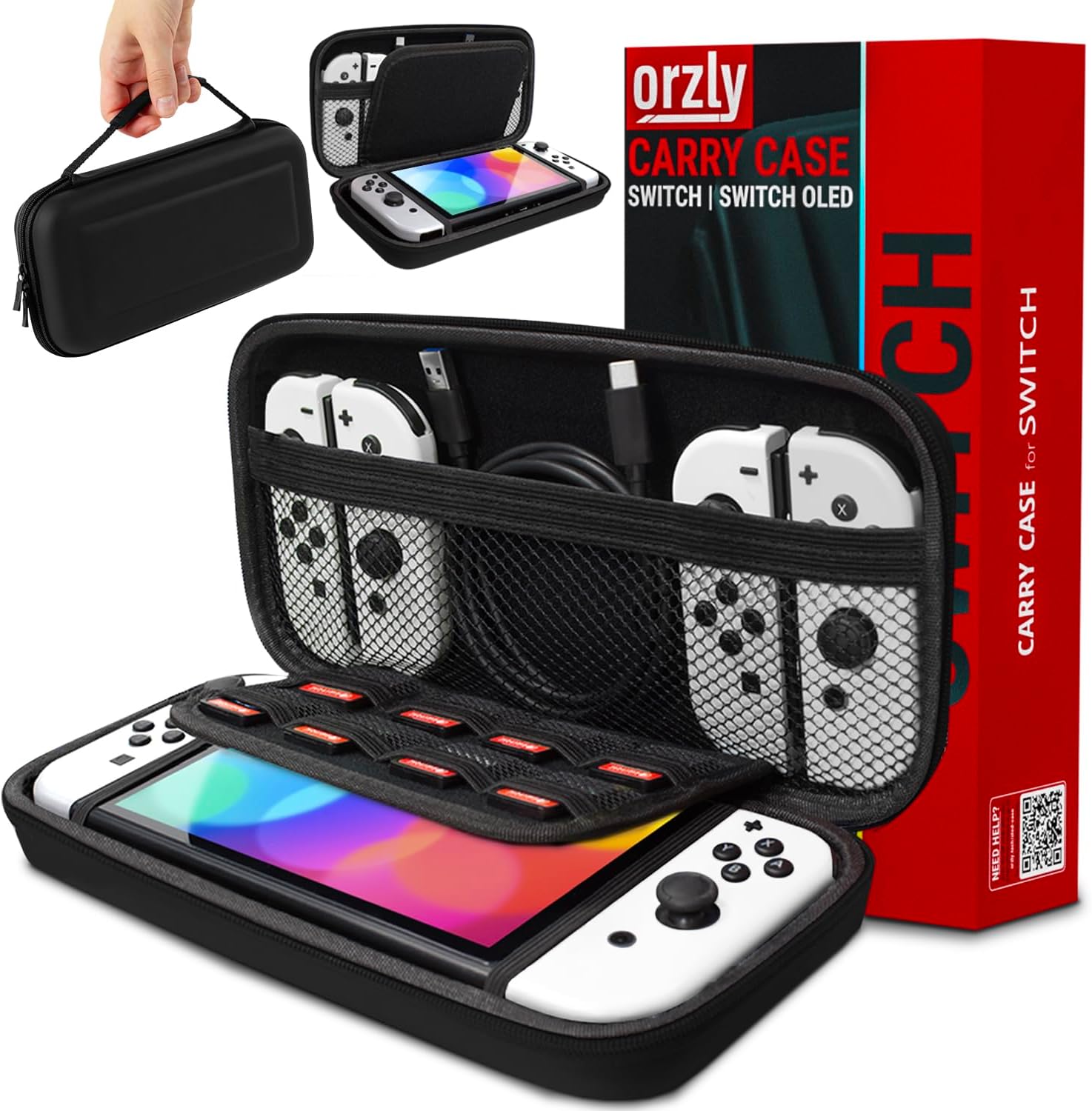 Orzly Carrying Case for Nintendo Switch OLED and Switch Console - Black Protective Hard Portable Travel case Shell Pouch for Nintendo Switch Console & Accessories