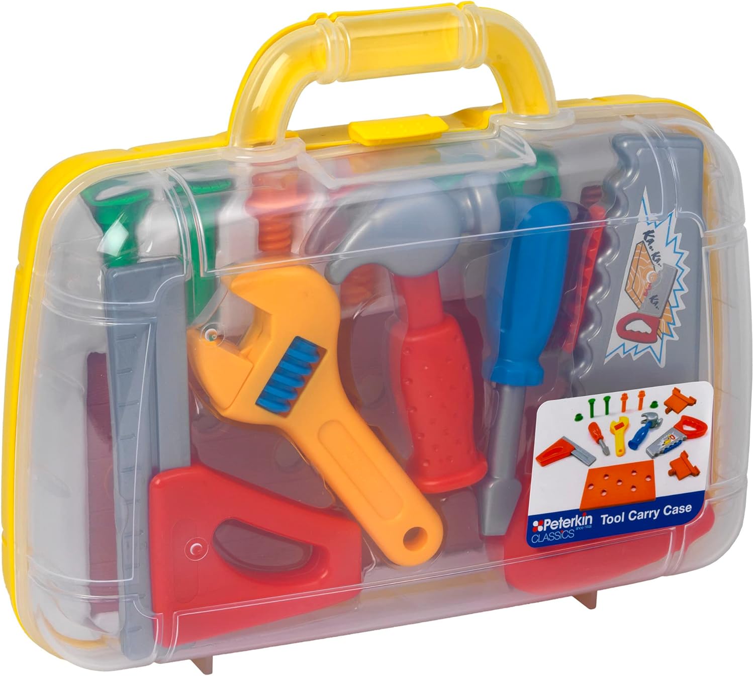 PETERKIN | Classic Children's Tool Set in Carry Case | 14 piece, brightly coloured, plastic tool set in a sturdy 30cm carry case | RolePlay Toys | Ages 3+, Yellow