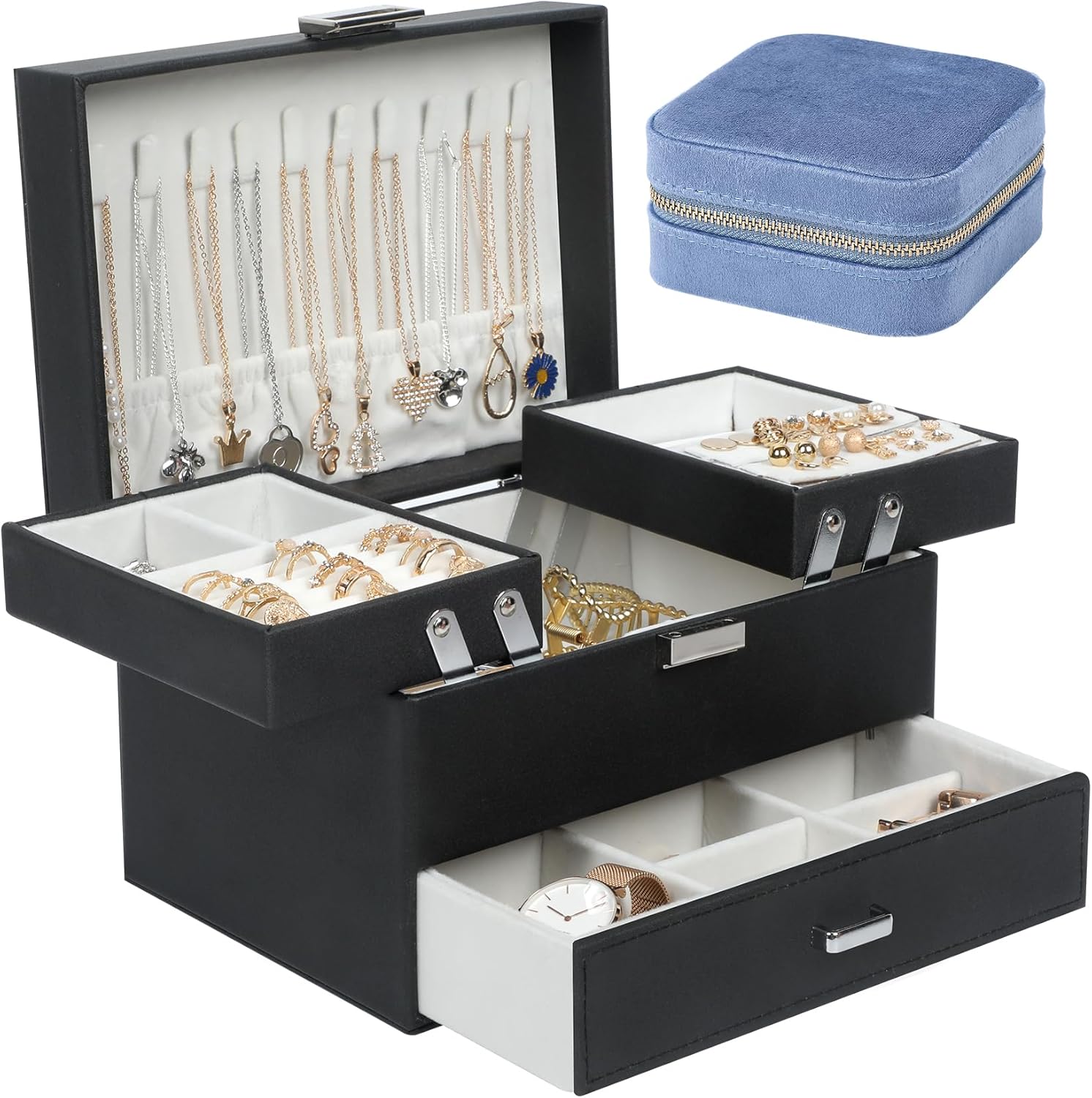 Dajasan 3 Layers Jewelry Storage Organizer + Velvet Travel Jewelry Case