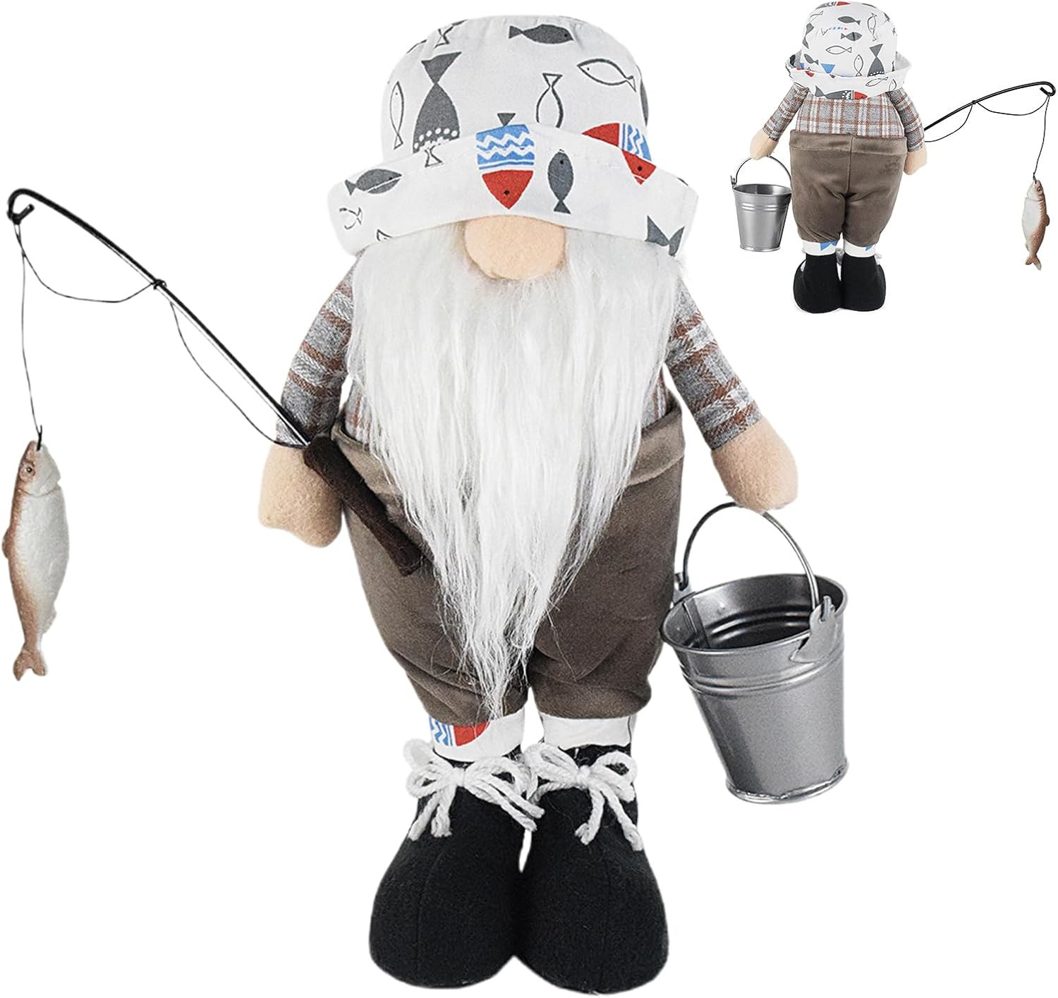 Fisherman Gnome Plush - Fishermans Gnomee Doll Statue, Fishing Faceleess Dolls Rudolph Ornament | Farmhouse Faceless Gnomes Decoration, Handmade Tomte Ornaments Tabletop Party Figurines for Home