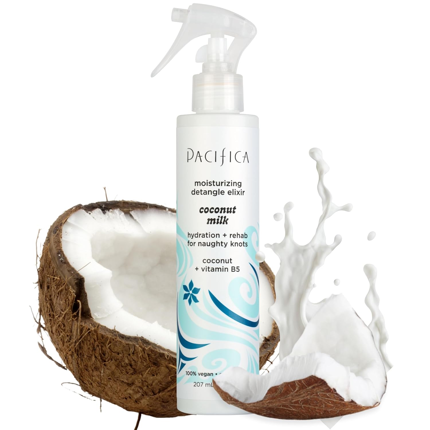 Pacifica Coconut Milk Hair Detangler Spray – Leave-In Conditioning Elixir for Tangle-Free Hair – Instantly Detangles Knots, Adds Shine & Moisture, Prevents Breakage & Frizz – Vegan & Cruelty-Free