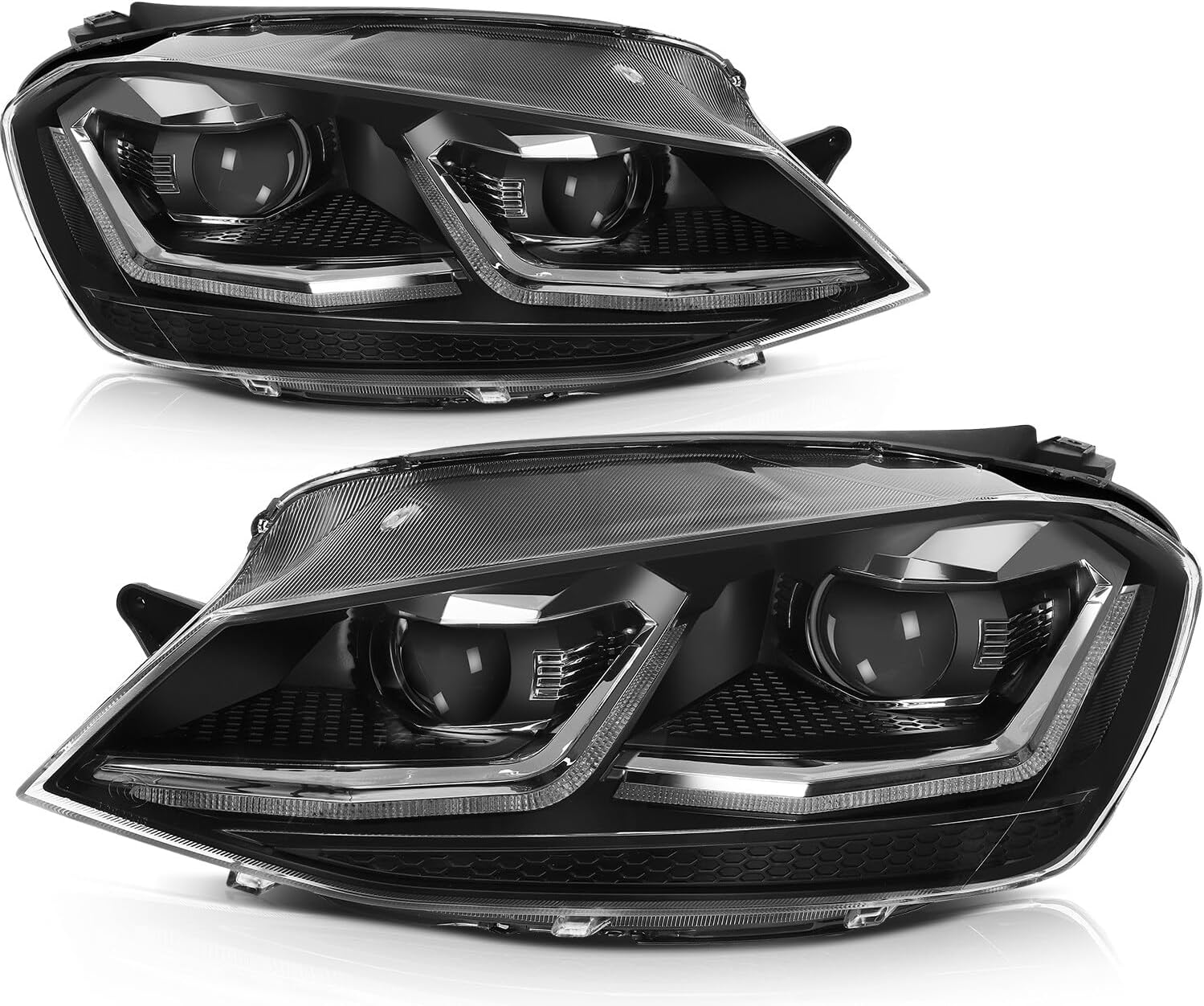 Headlight Assembly for Golf 2014-2015 ‎Black Housing Clear Lens LED Sequential Turn Signal Light DRL Front Lamps Driver and Passenger Side (Not Fit GTI)