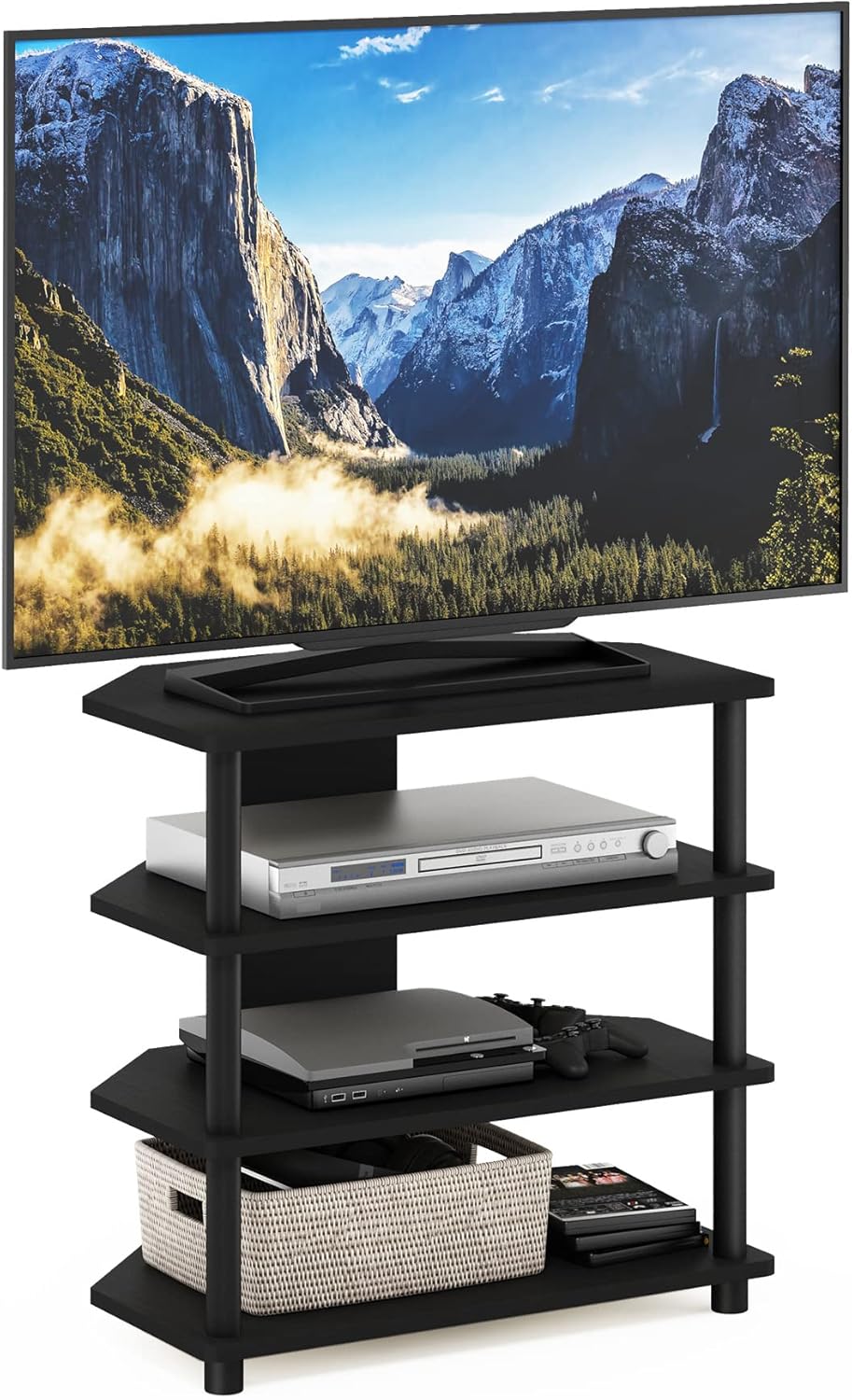 Furinno Econ Easy Assembly 4-Tier Petite TV Stand, Blackwood